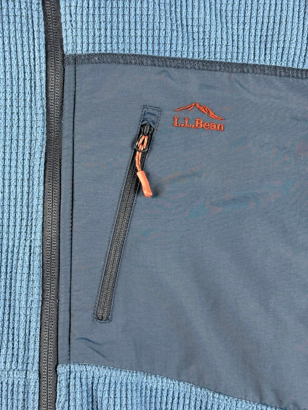 L.L.Bean Fleece Jacket Men Blue Full Zip Waffle Knit Thumbhole Cuffs Sz L