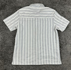 Common People Mens L Grey White Striped Short Sleeve Button Up Shirt