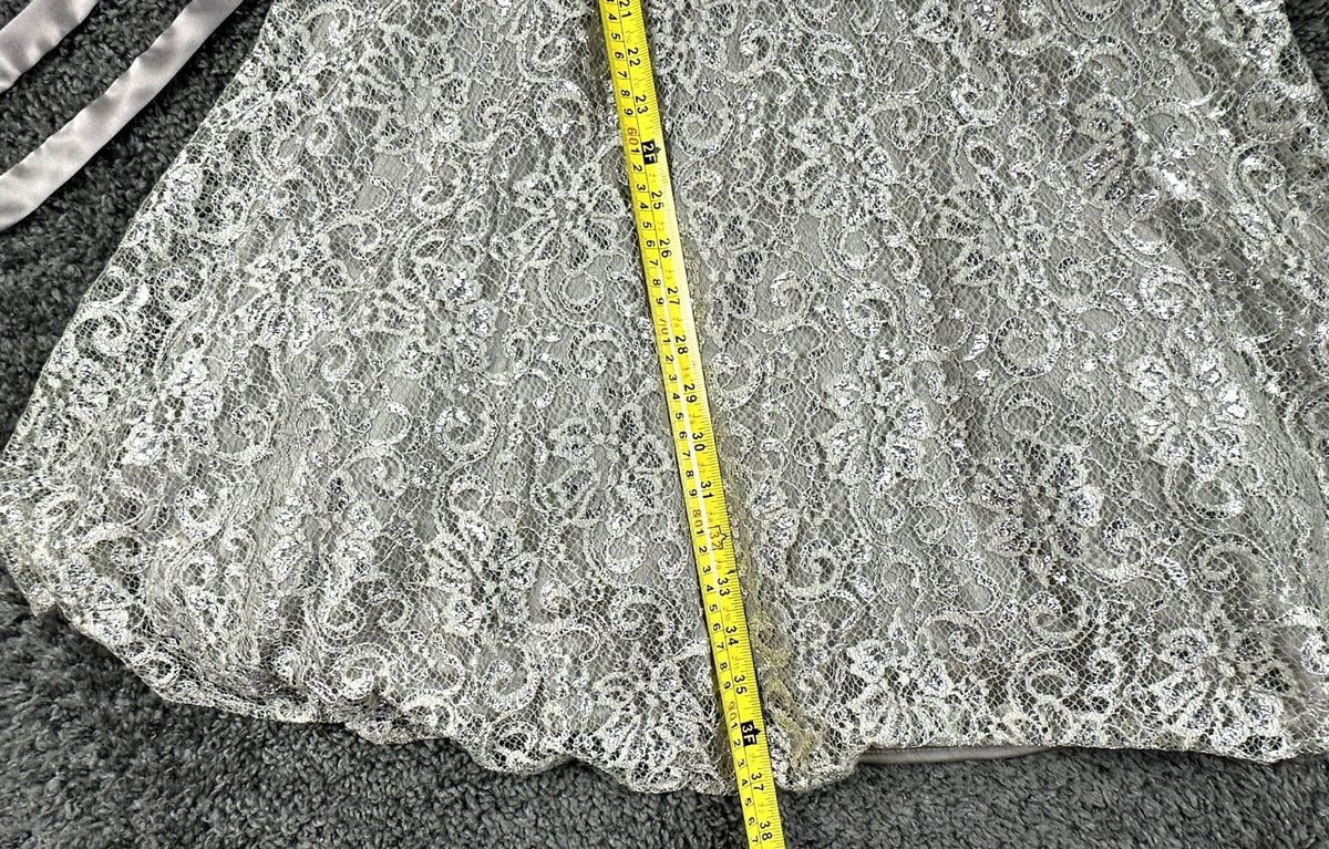 Betsy & Adam Womens 6 Silver Metallic Lace Rhinestone Tulle Cocktail Party Dress
