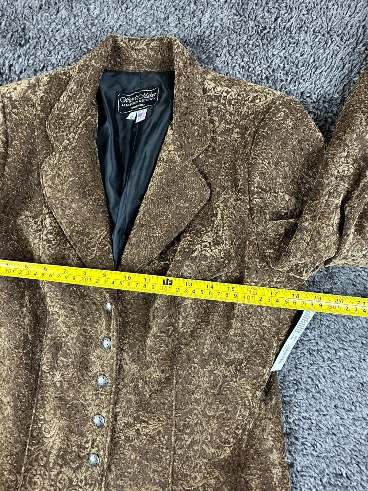 Wah Maker Limited Edition Brown Chenille Frock Coat Jacket Womens Size 12 L NWT