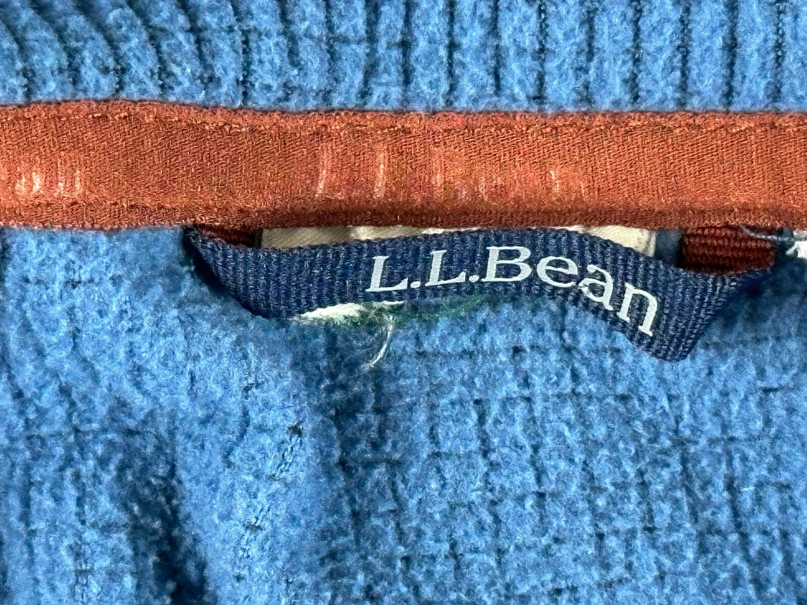 L.L.Bean Fleece Jacket Men Blue Full Zip Waffle Knit Thumbhole Cuffs Sz L