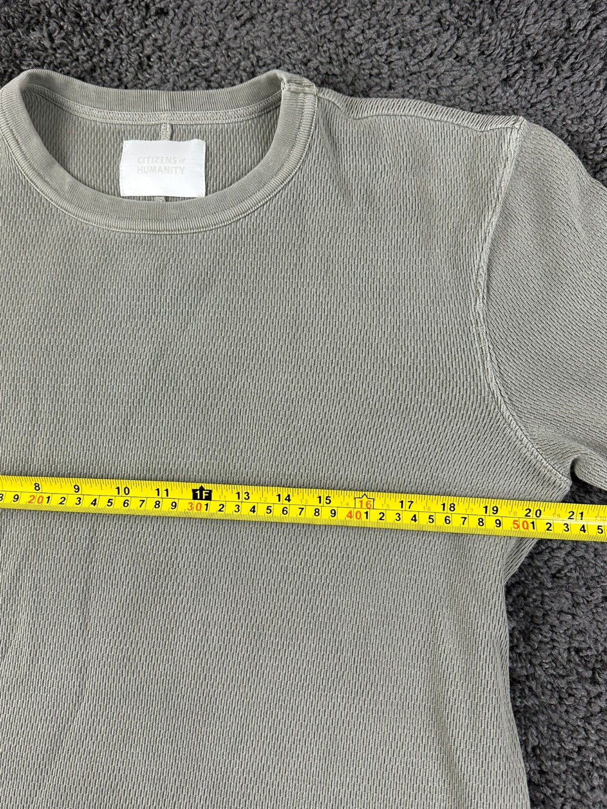 Citizens of Humanity Mens Large L Waffle Knit Thermal Long Sleeve Shirt Olive