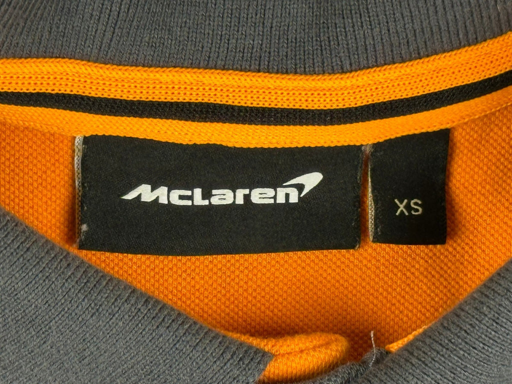 McLaren Racing Mens XS Grey Orange Polo Shirt Formula 1 F1 Team Fanwear