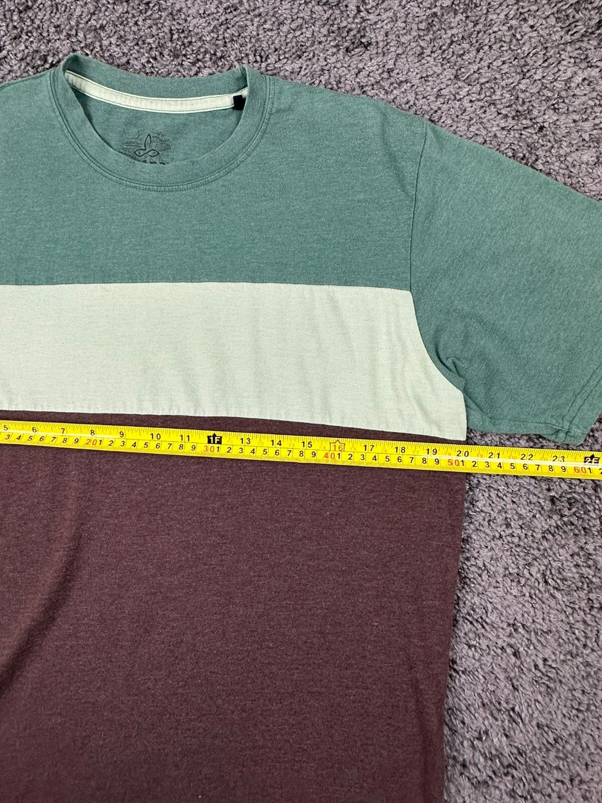 prAna Men's Colorblocked Organic Cotton T-Shirt Green Brown White Large