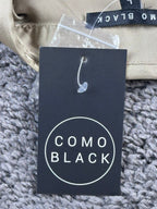 Como Black Blouse Womens Large Champagne Silk-Like Satin Button Up Shirt NWT