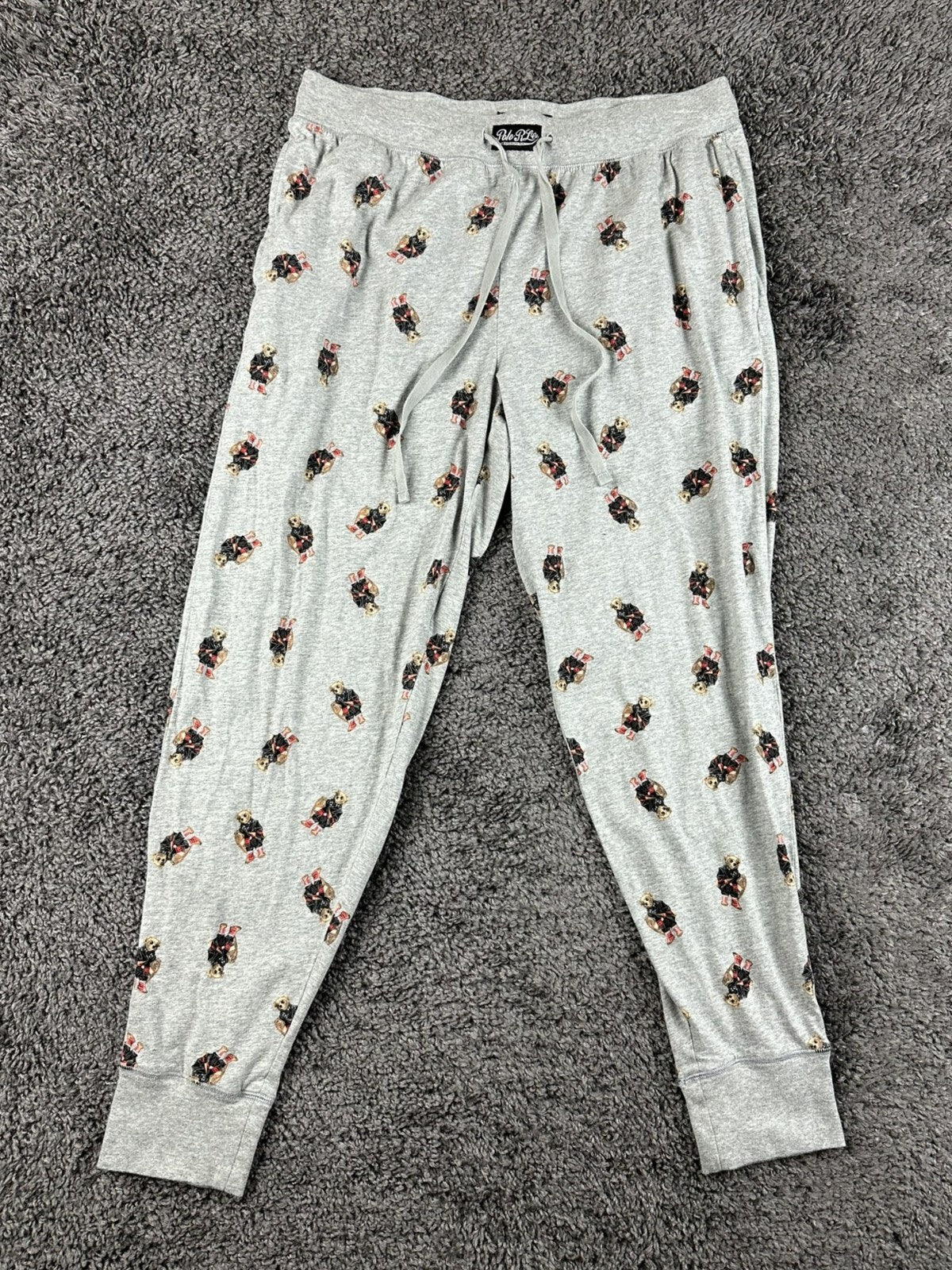 Polo Ralph Lauren Mens L Grey All-Over Print Polo Bear Sleepwear Jogger Pants