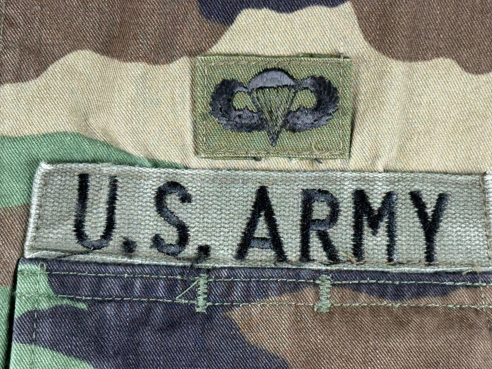 Vintage US Army Special Forces Airborne Woodland Camo BDU Jacket Small Regular