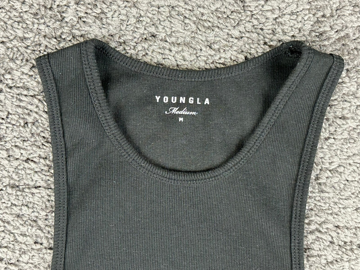 YoungLA Mens M Black Wife Lover Ribbed Tank Top Model 340 Fitness Gym Shirt