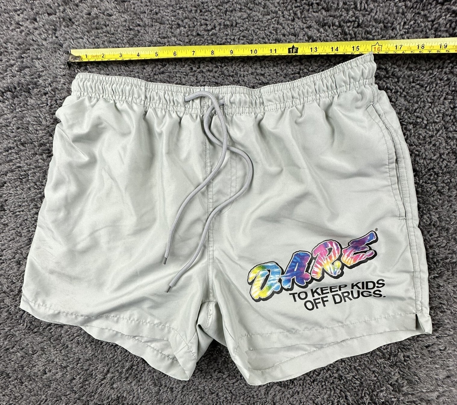 DARE To Keep Kids Off Drugs Swim Trunks Men Gray Board Shorts Sz Large
