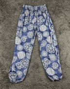 Lotus and Luna Harem Pants Womens S/M Blue Mandala Boho Smocked Jogger