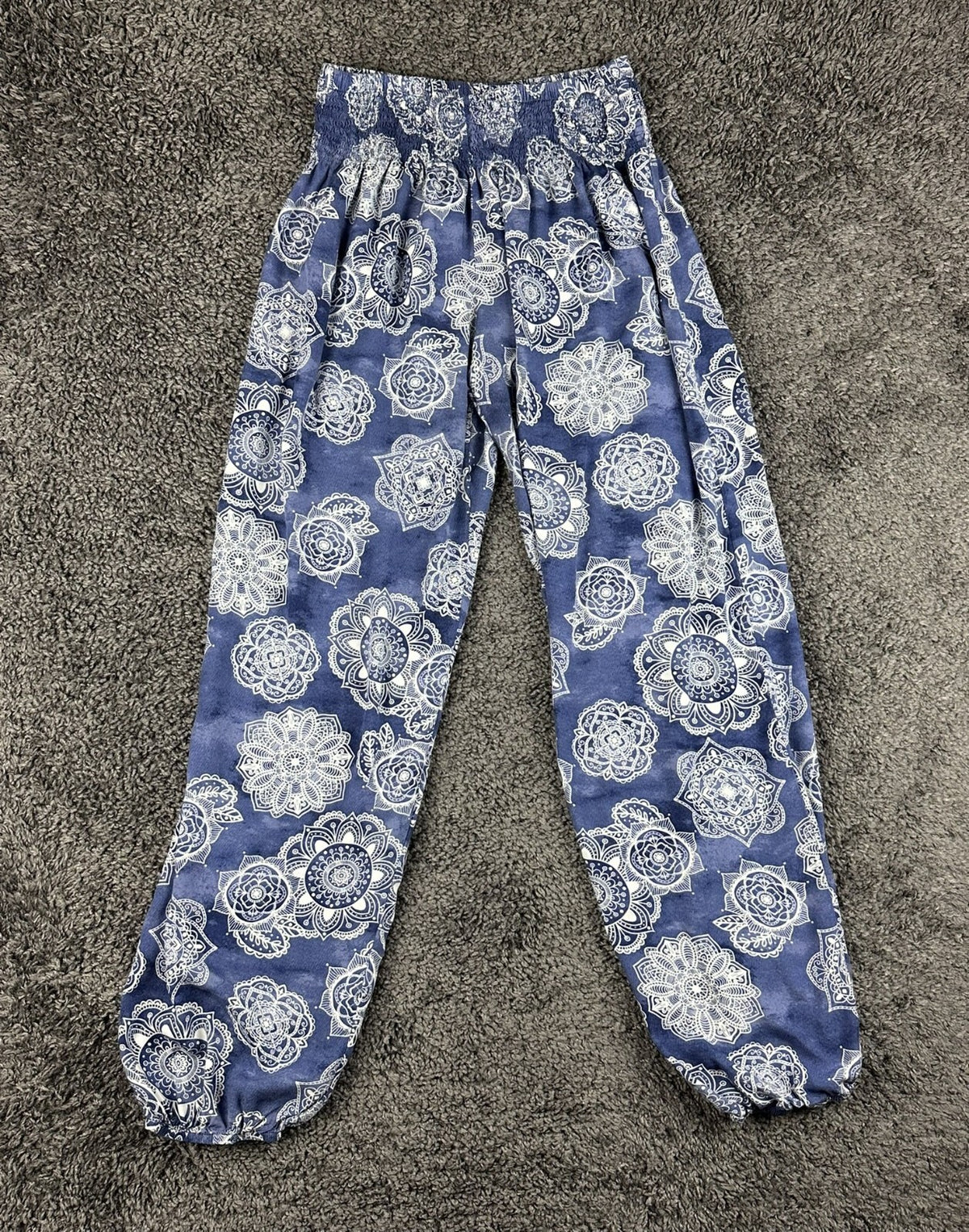 Lotus and Luna Harem Pants Womens S/M Blue Mandala Boho Smocked Jogger