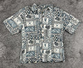 Vintage 90s KY'S Mens M Blue Tapa Print Short Sleeve Hawaiian Aloha Shirt