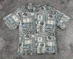 Vintage 90s KY'S Mens M Blue Tapa Print Short Sleeve Hawaiian Aloha Shirt
