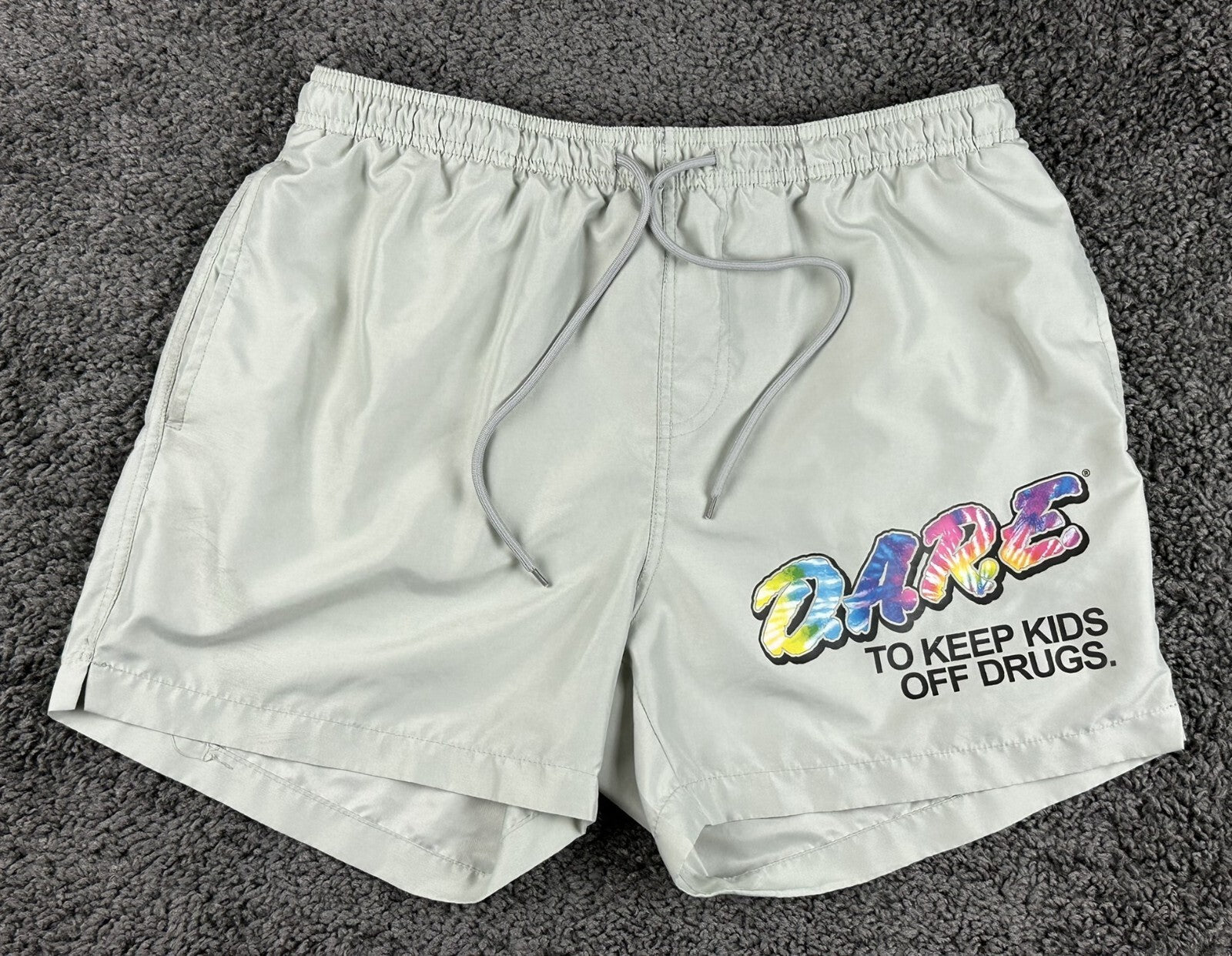 DARE To Keep Kids Off Drugs Swim Trunks Men Gray Board Shorts Sz Large