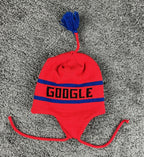 Vintage Google Employee Swag Knit Earflap Beanie Hat Red Blue Tech Merch OS