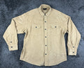 Vintage 90s True Grit Mens L Tan Chamois Button-Up Shacket Long Sleeve Shirt