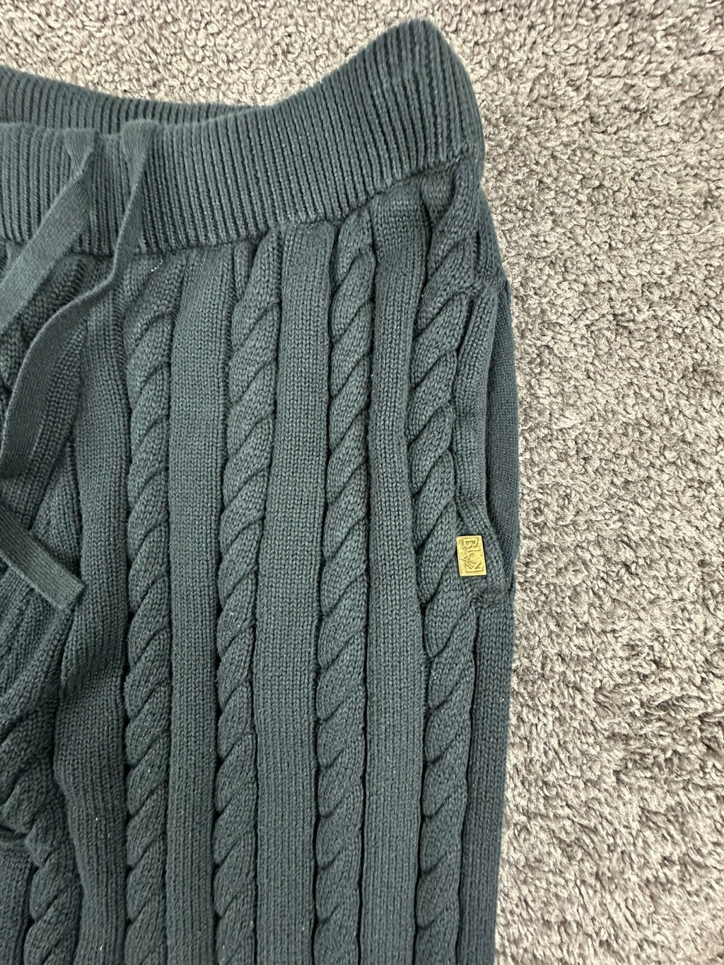 Rocawear Carlton Cable Knit Joggers Mens L Black Striped Sweatpants Sweater Knit