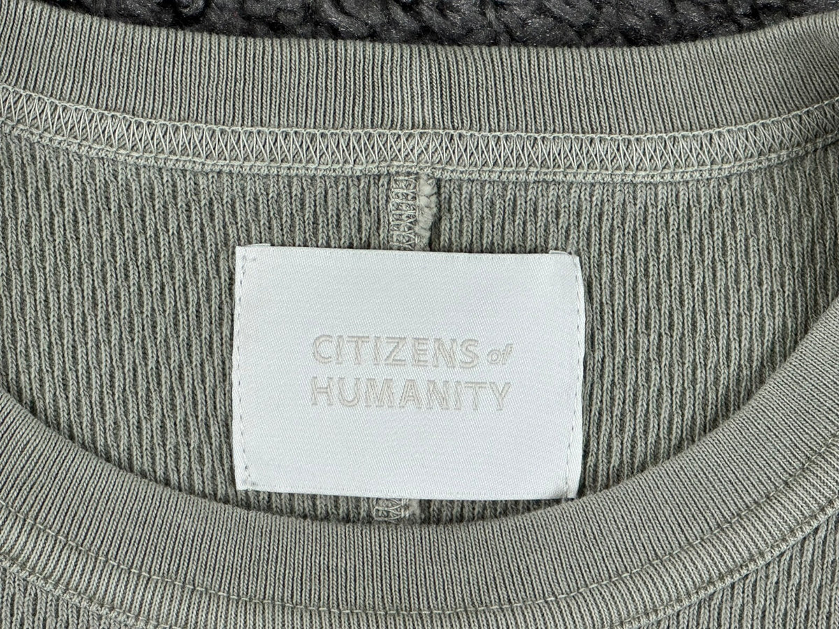 Citizens of Humanity Mens Large L Waffle Knit Thermal Long Sleeve Shirt Olive