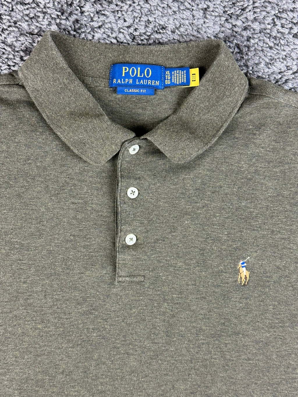 Polo Ralph Lauren Polo Shirt Mens XL Classic Fit Olive Green Heather Flesh Pony