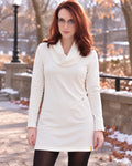 Lolë Womens L White Call Me Cowl Neck Pocket Sweatshirt Tunic Dress