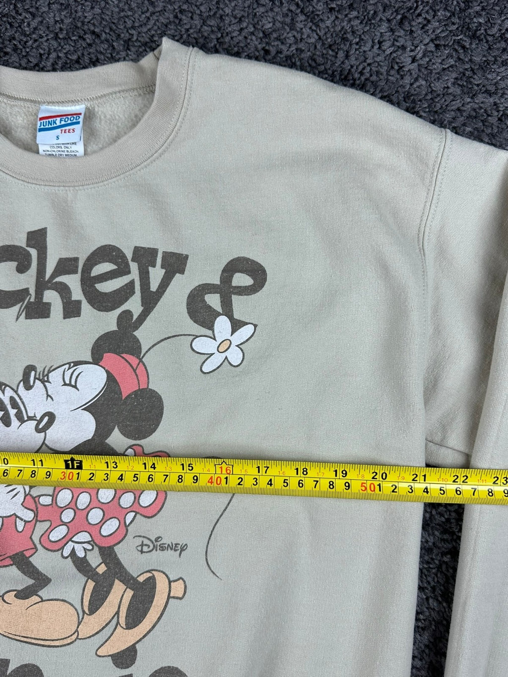 Junk Food Sweatshirt Womens S Mickey Minnie Disney Graphic Pullover Beige