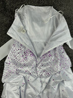 NWT Fiesta Womens S Party Dress White Purple Glitter Strapless Bubble Hem Y2K