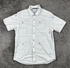 TravisMathew Men's American Flag Palm Tree Print Button-Down Shirt Large