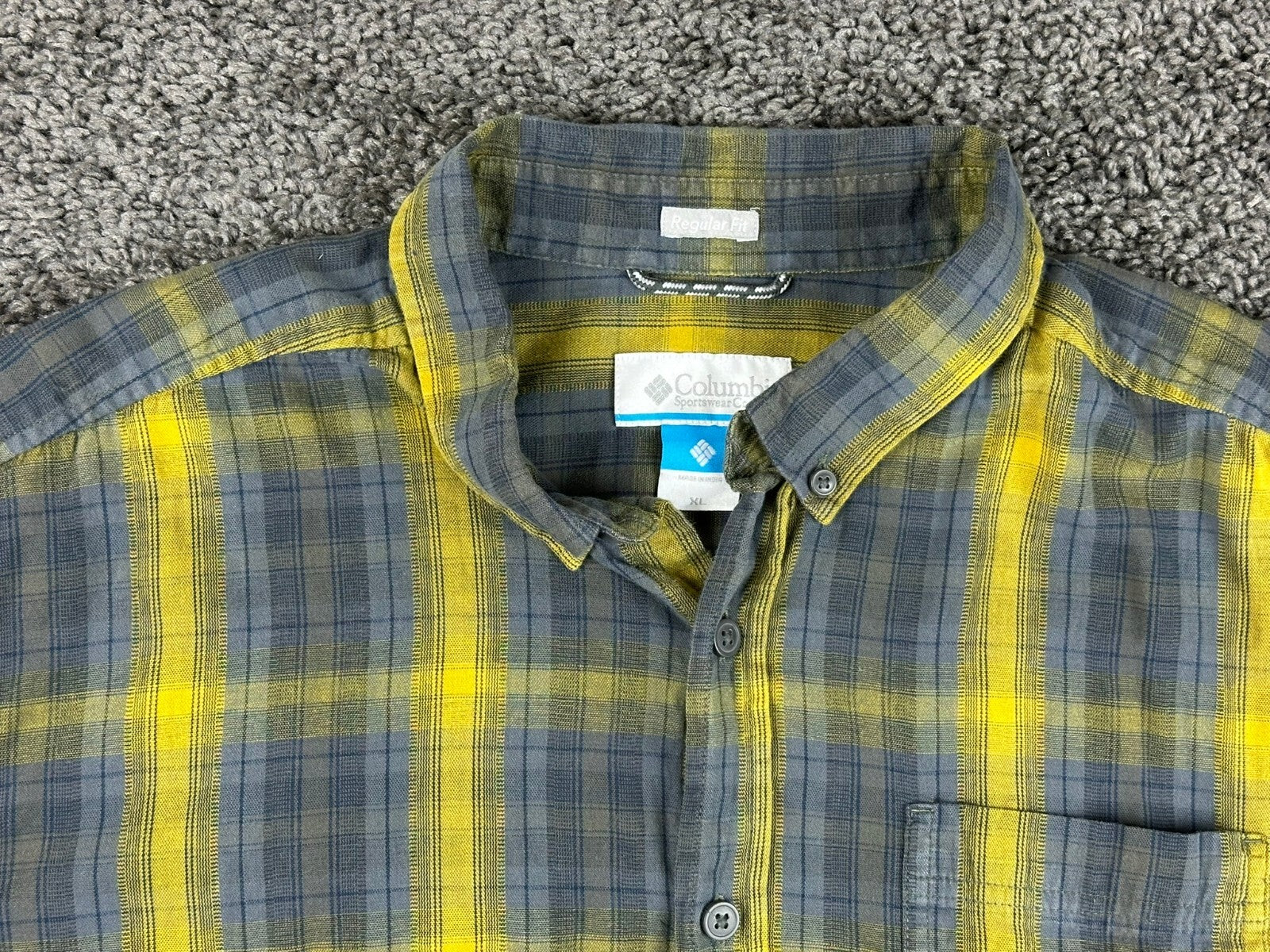 Columbia Cooper Lake Mens Plaid Shirt Yellow Gray Long Sleeve Button Down Sz XL