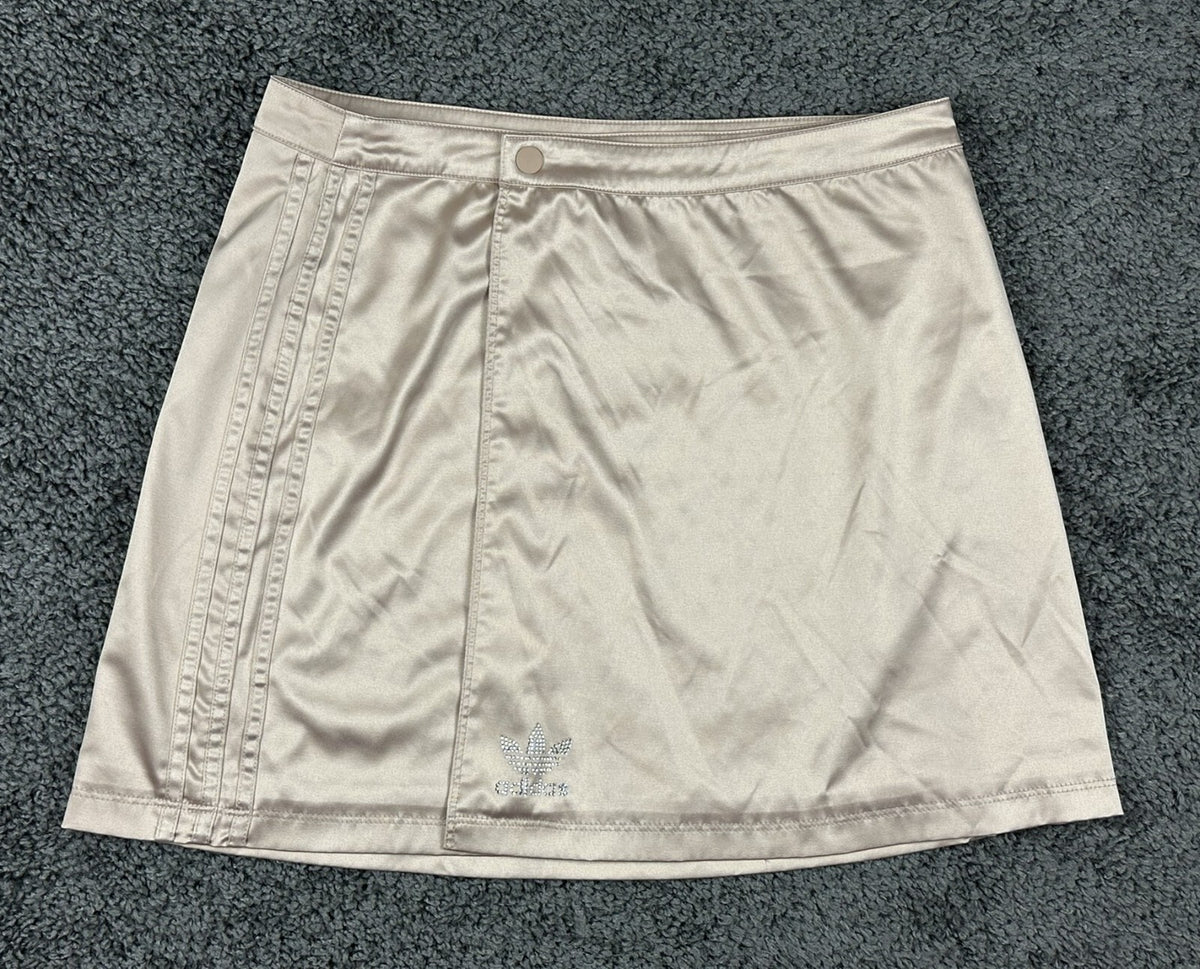 Adidas 2000 Luxe Wrap Satin Rhinestone Mini Skirt Beige Tan Medium