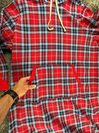 Lands End Serious Sweats Womens Hooded Lounger Dress Plaid Red Fleece 3X 24W