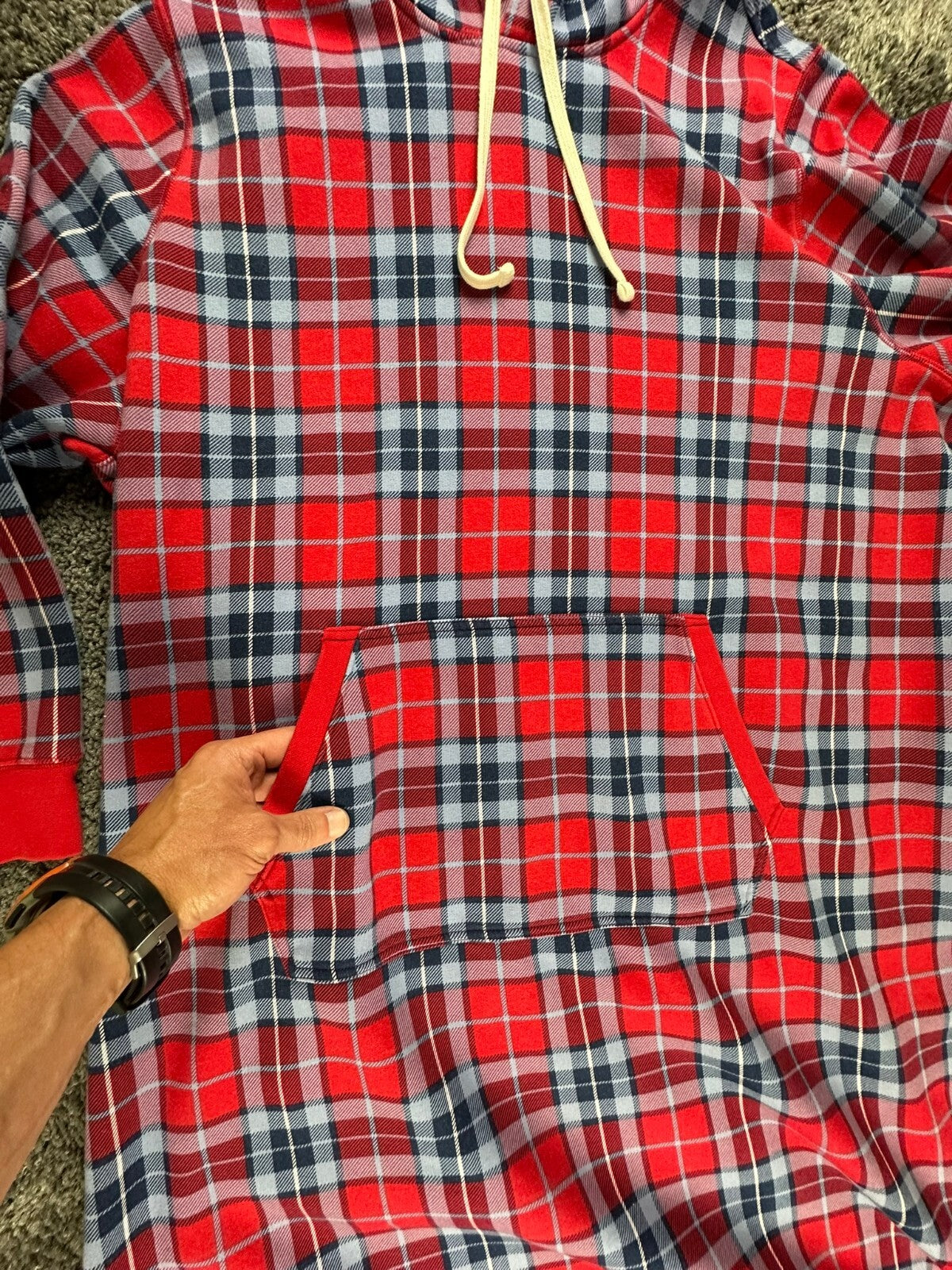 Lands End Serious Sweats Womens Hooded Lounger Dress Plaid Red Fleece 3X 24W