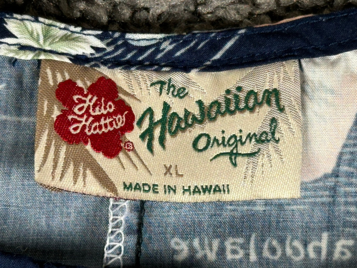 Vintage Hilo Hattie Womens XL Navy Blue Hawaiian Island Map Tank Dress USA