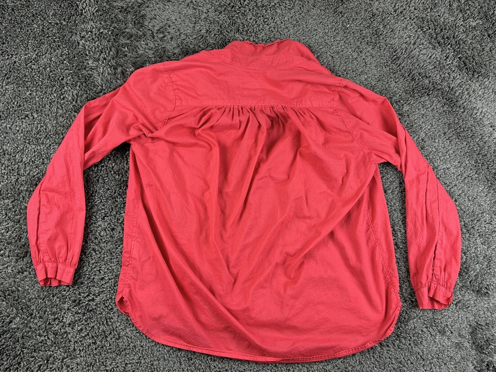 A Shirt Thing Celine Womens P Petite Small Red Cotton Ruffle V-Neck Blouse Top