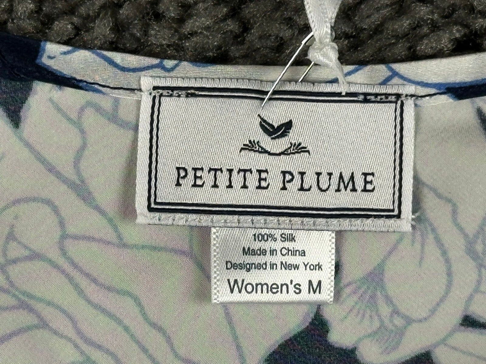 Petite Plume Silk Cami Top Women Navy Floral 100% Mulberry Silk Sz M NWT