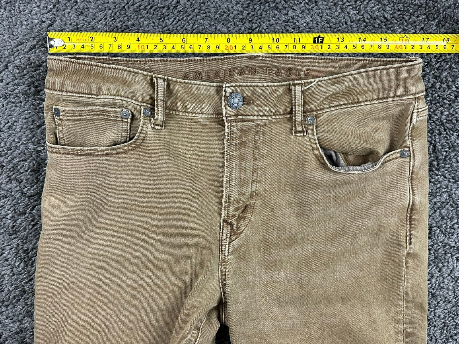 American Eagle Mens AirFlex+ Jeans Tan Brown Slim Straight Stretch Denim 32x32
