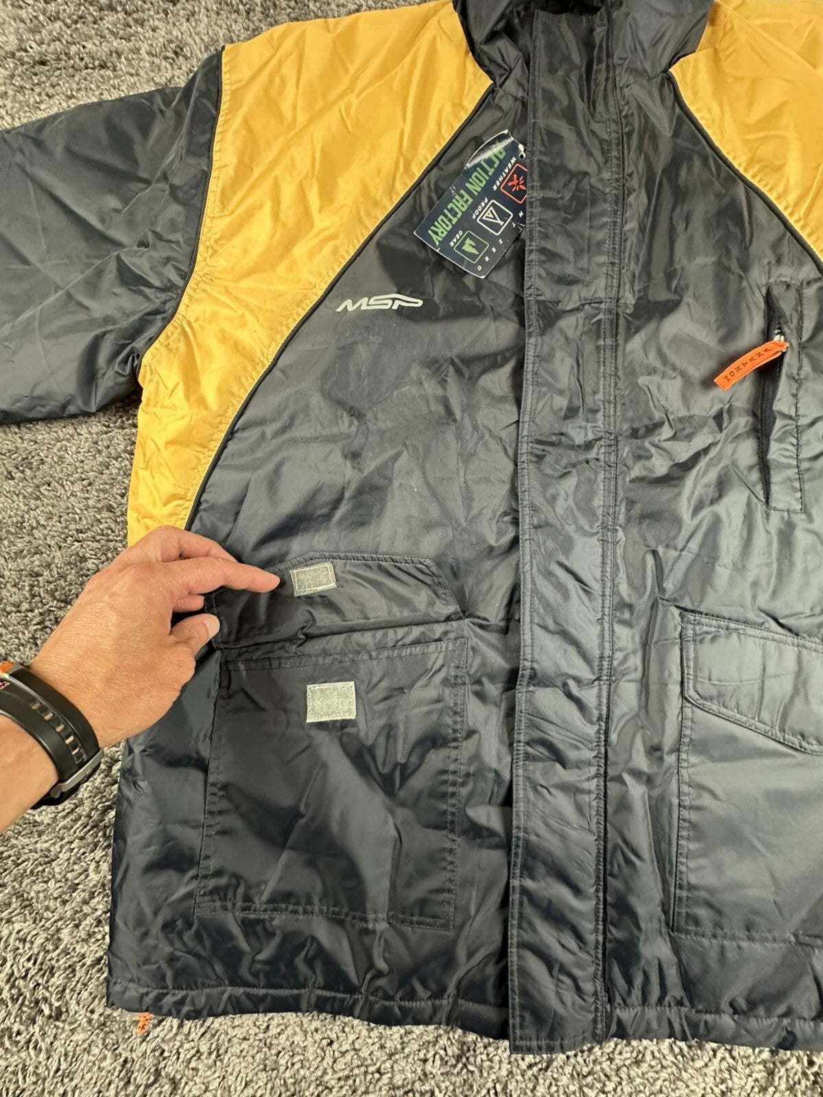 Point Zero Action Factory Montana Jacket Men Navy Yellow Weatherproof Sz M NWT