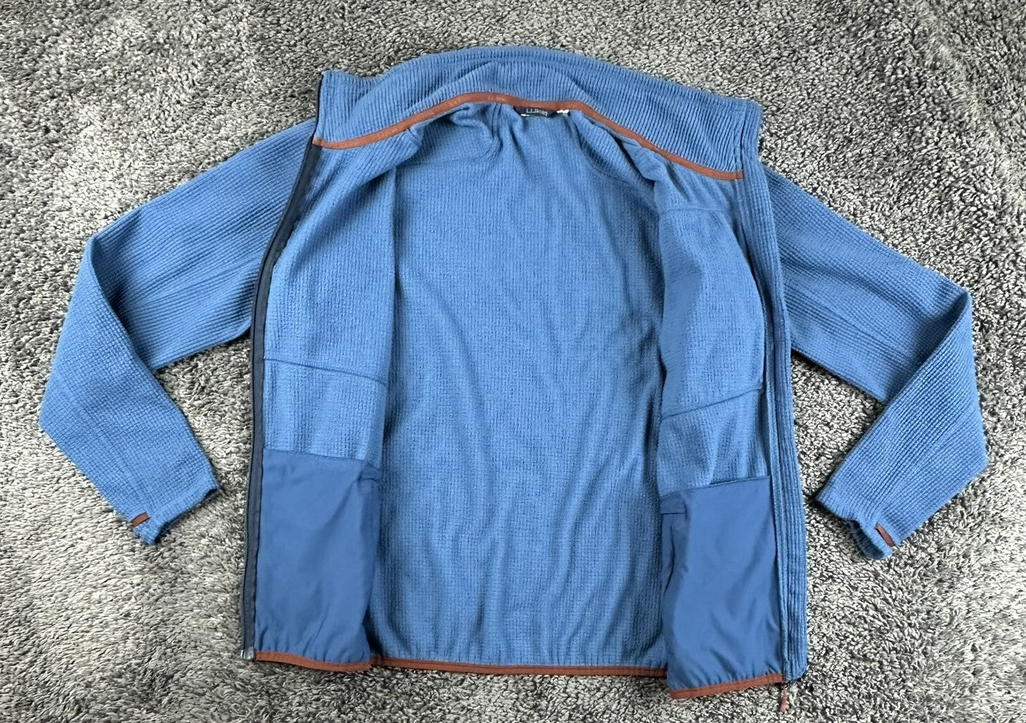 L.L.Bean Fleece Jacket Men Blue Full Zip Waffle Knit Thumbhole Cuffs Sz L