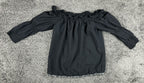 Trina Turk Womens XS Black Off-The-Shoulder Smocked Top Fringe Hem