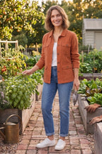J Jill Love Linen Womens Medium Rust Long Sleeve Button Up Overshirt
