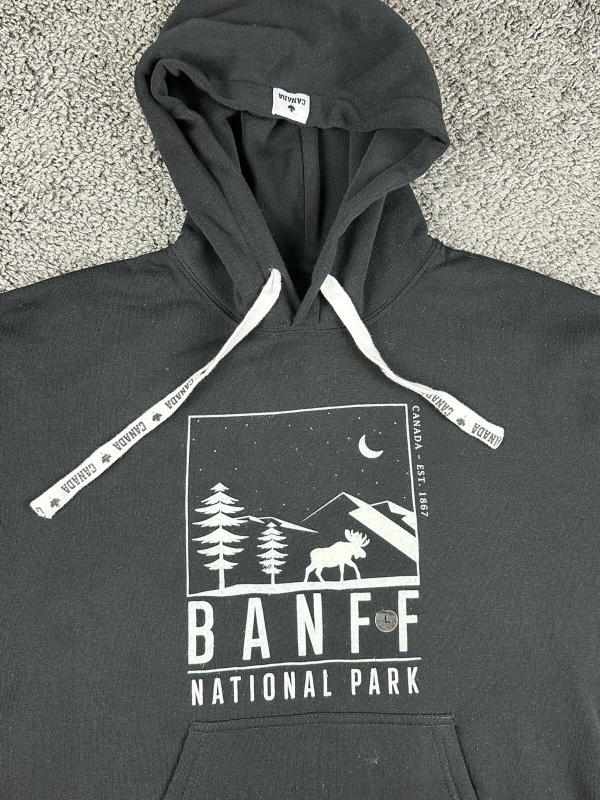 Canadian Vintage Clothing Co Mens L Black Banff National Park Graphic Hoodie NWT