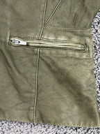 VEDA Leather Jacket Women Olive Green Asymmetrical Moto Wool Knit Silk Sz M
