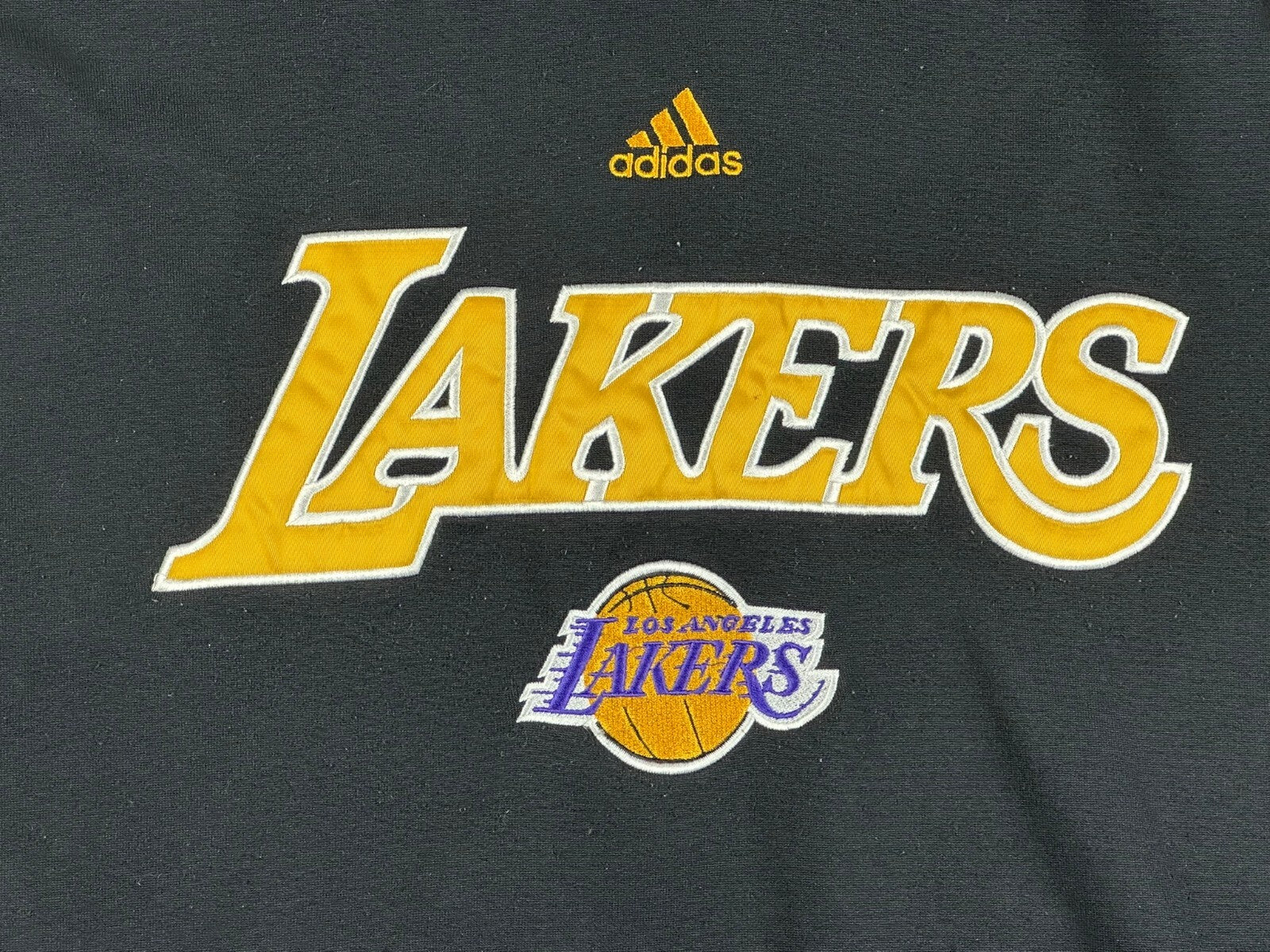 Adidas Los Angeles Lakers Hoodie Mens Black Gold 3 Stripes NBA Pullover Sz Large