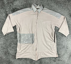 Luukaa Lagenlook Womens Button Tunic Shirt Taupe Gray Size 8 Mixed Media Pockets