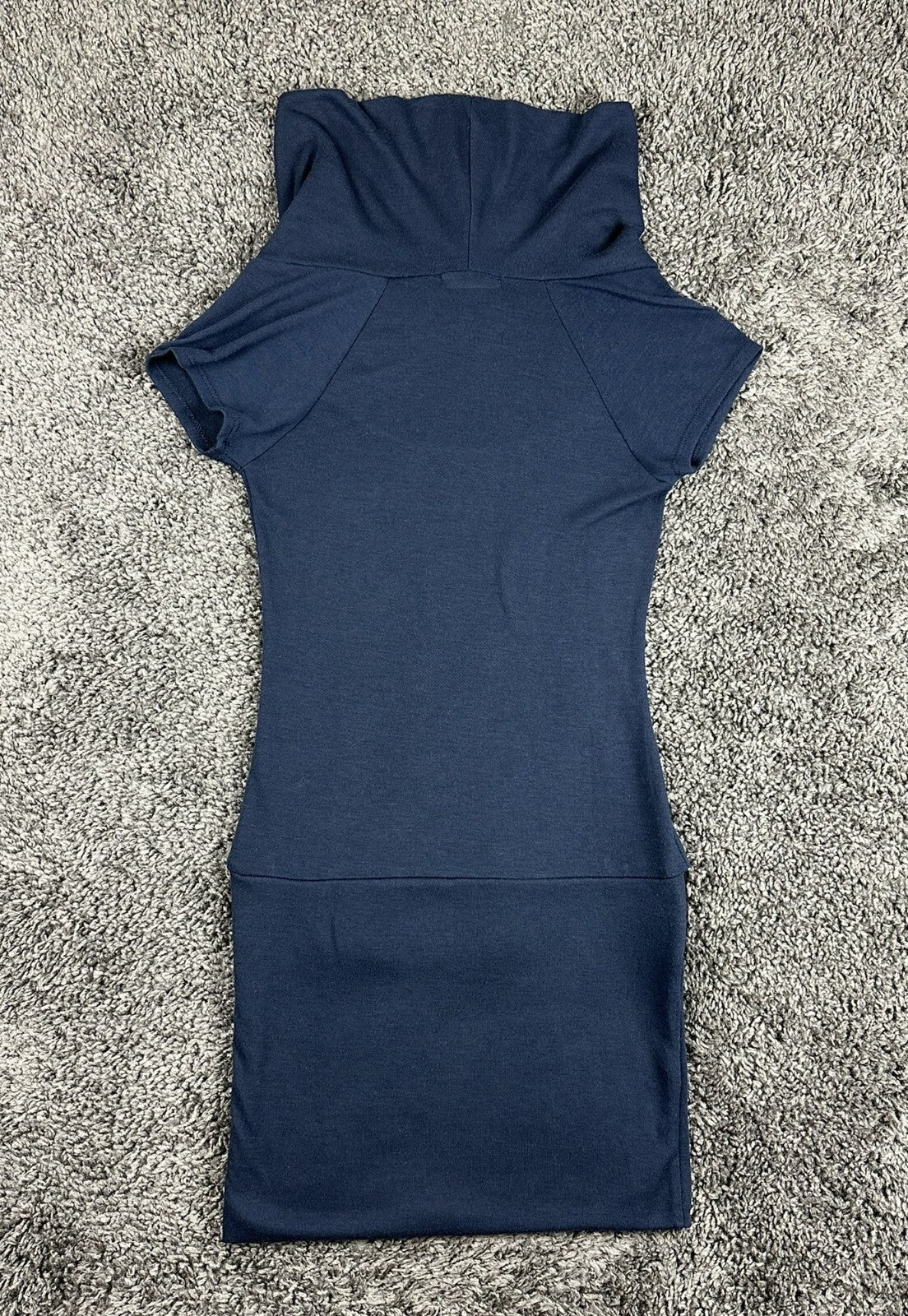 Bella D Womens S Blue Cowl Neck Dress Short Sleeve Fitted Faux Belted Mini Dress
