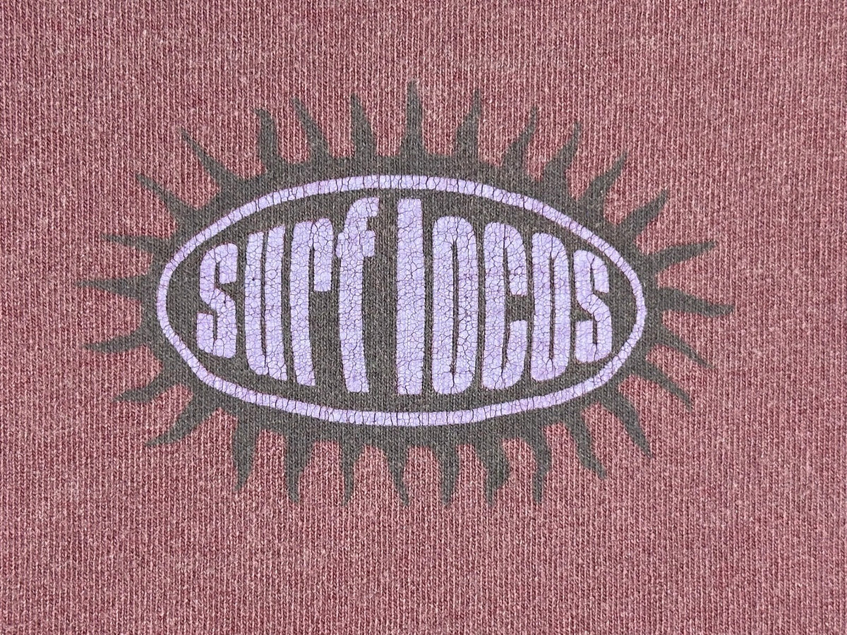 Surf Locos Mens XL Sunburst Oval Logo Washed Plum Burgundy T-Shirt Made in USA