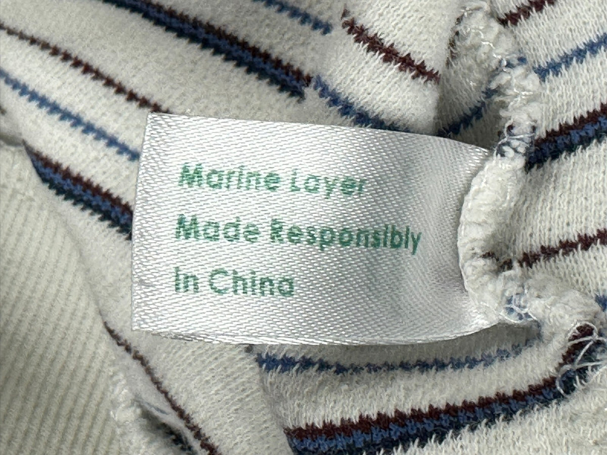 Marine Layer Men's Textured Crew Striped Long Sleeve Pullover Off-White XL