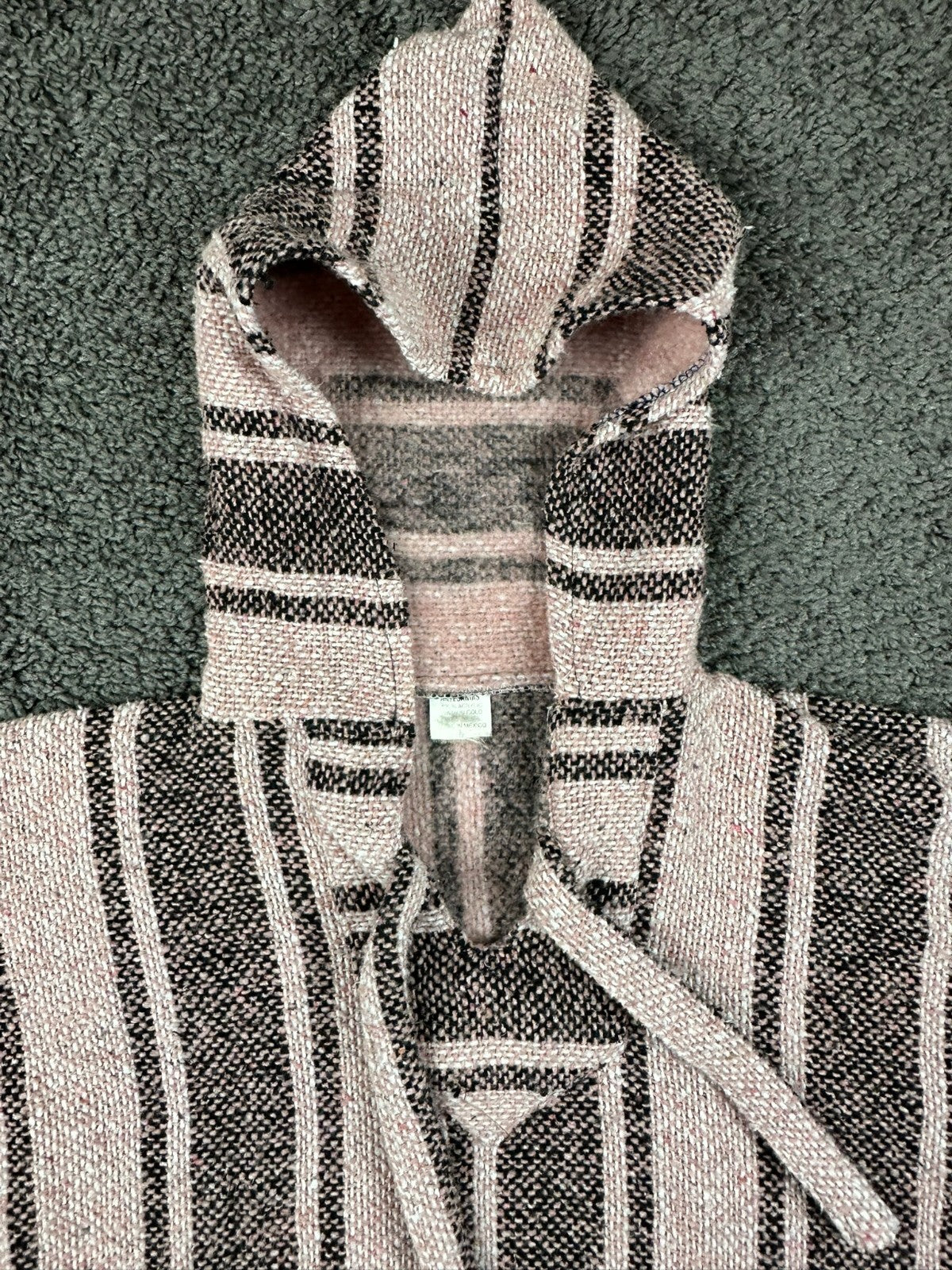 Vintage Artesanias Baja Hoodie Drug Rug Pullover Striped Sweater Mexico Size M