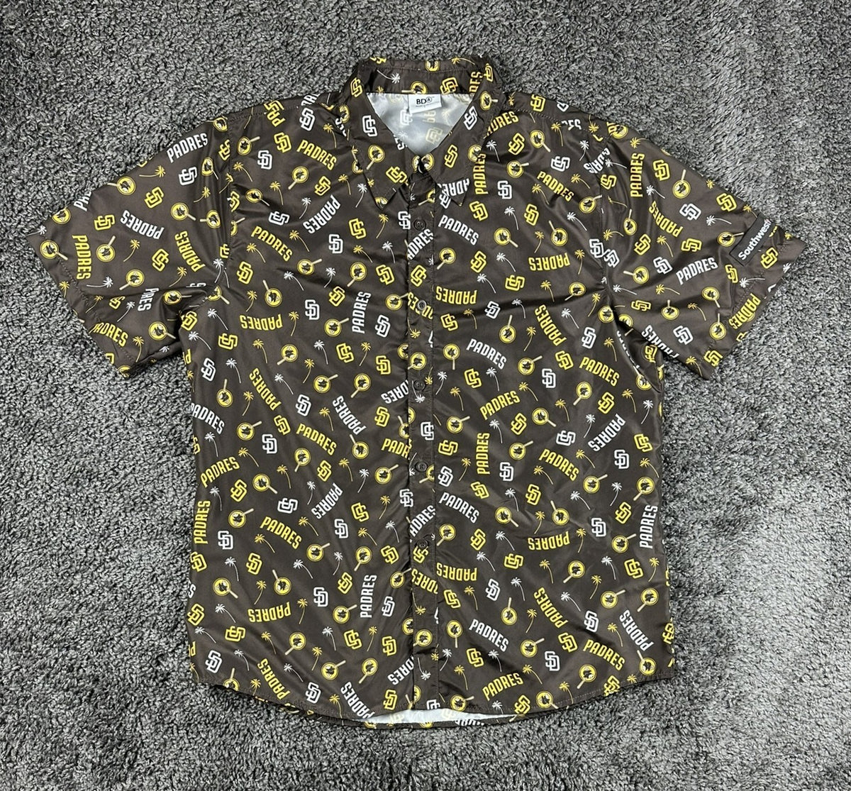 San Diego Padres Men's Large L BDA Hawaiian Shirt Button Up All Over Print SGA