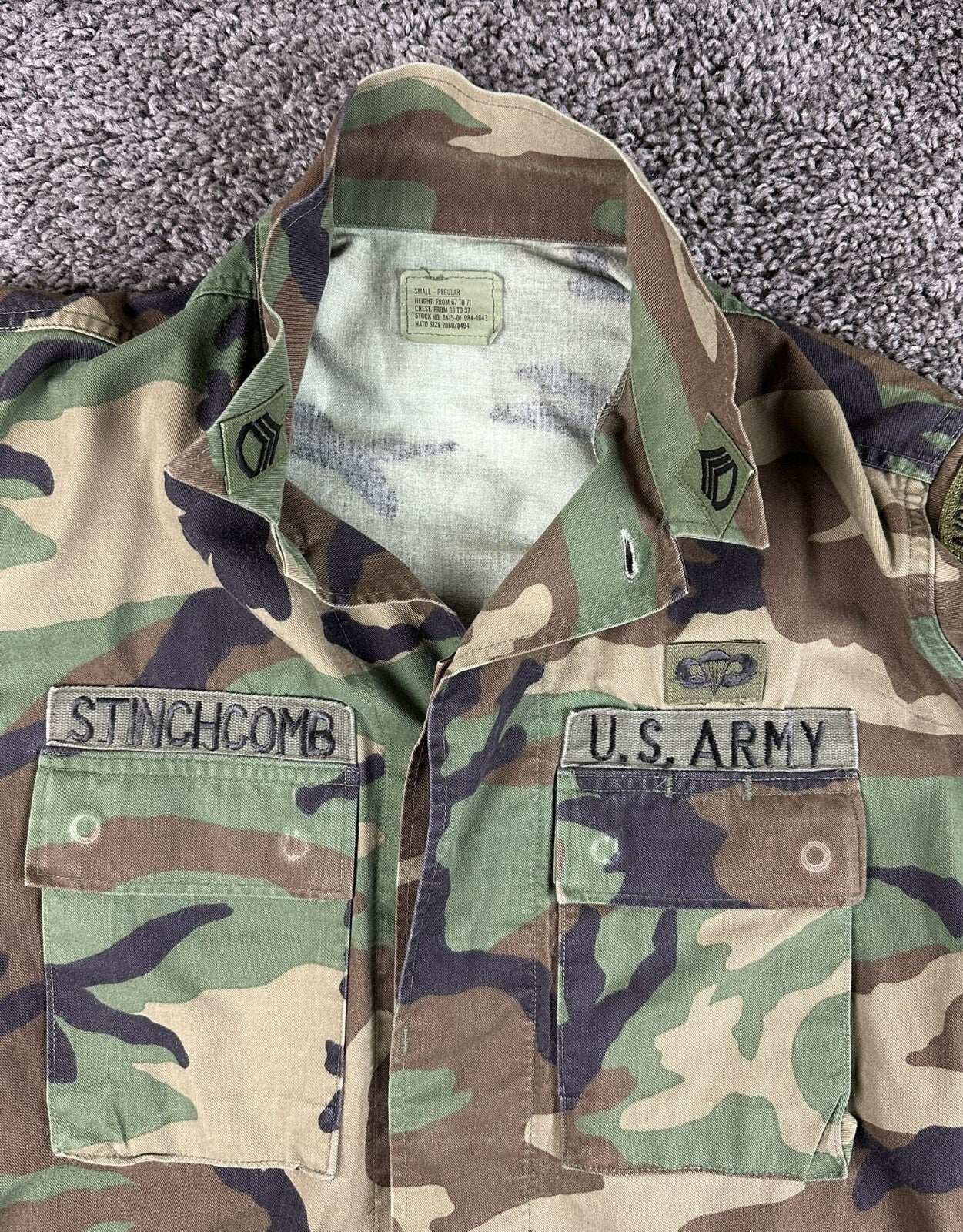 Vintage US Army Special Forces Airborne Woodland Camo BDU Jacket Small Regular