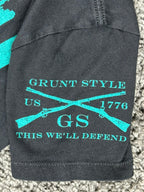 Grunt Style Black Teal Rifle Flag Graphic T Shirt 2nd Amendment USA Sz Youth XL
